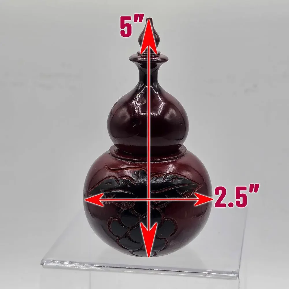 Chinese Carved Red Wood Hulu Gourd Bottle Feng Shui Art Collectible 5